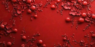 红底浮雕花卉果实装饰图
