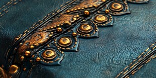 复古蓝皮上的精美金饰细节