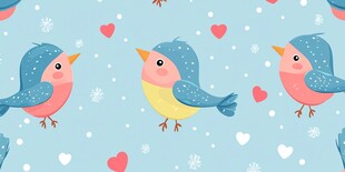 可爱小鸟与爱心雪景图案