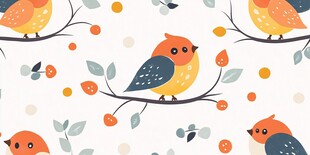 可爱小鸟栖于多彩枝头