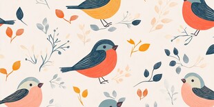 小鸟与枝叶的清新图案