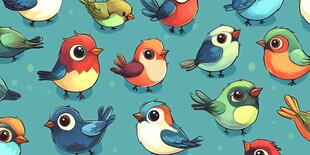 可爱多彩小鸟无缝图案