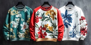 三件花卉图案时尚卫衣