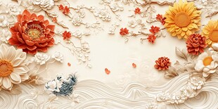 中式浮雕花卉艺术装饰画