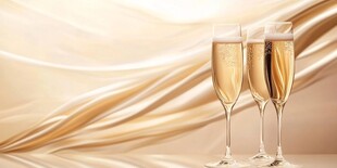 金色背景下的香槟酒杯