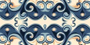 蓝黄交织的复古花纹图案