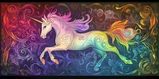 梦幻独角兽在绚丽花纹中