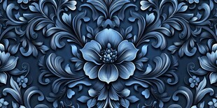 蓝色立体花卉复古花纹图案