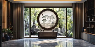 中式客厅的典雅园林景致