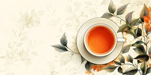 一杯热茶伴花叶