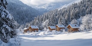 冬日山间木屋雪景