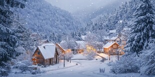 雪中小屋的温馨冬日景象