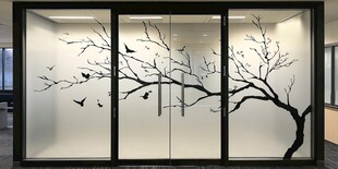 中式花鸟玻璃门艺术设计