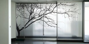 室内艺术玻璃上的树影图案