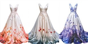 三款唯美印花长款晚礼服