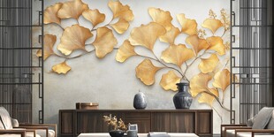 银杏叶墙饰装点雅致客厅