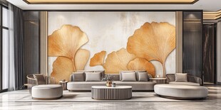 现代客厅的银杏叶艺术背景墙
