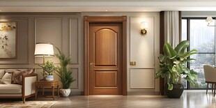 温馨客厅中的木质入户门