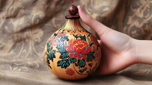 手捧精美彩绘葫芦瓶