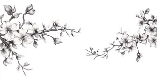 水墨风花卉枝条装饰图案