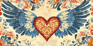 心形带翼图案 复古风设计