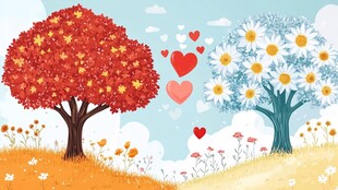 浪漫双树 爱意田园风景