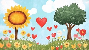 阳光草地间的浪漫花卉风景