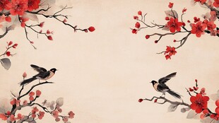 红梅枝头双燕图