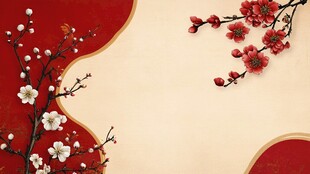红梅白梅点缀中式背景
