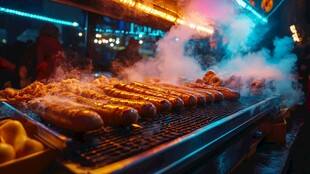 夜市烤肠飘香烟火气十足