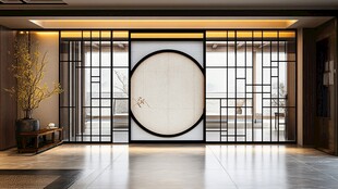 中式雅致屏风隔断玄关空间