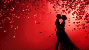 浪漫红境中的甜蜜情侣