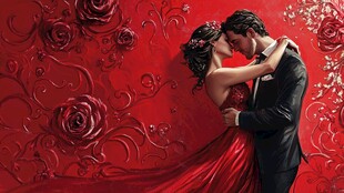 浪漫红墙下的情侣拥吻