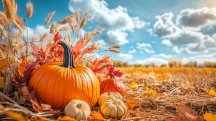 秋日田野中的多彩南瓜