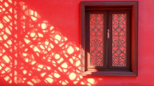 红墙镂窗下的光影之美