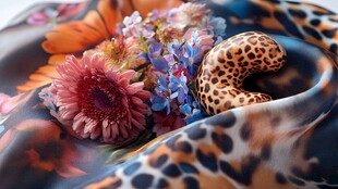 豹纹丝巾上的缤纷花卉