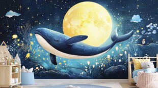 梦幻星空鲸鱼儿童房背景墙