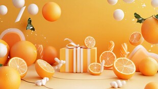 橙色系礼品与鲜果场景