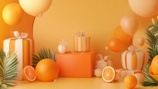 橙色调节日礼物装饰场景