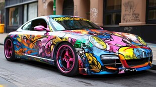 街头炫彩涂鸦保时捷跑车