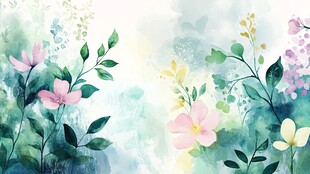 清新水彩风花卉植物背景图