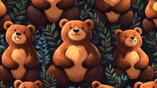 熊与叶的可爱图案设计