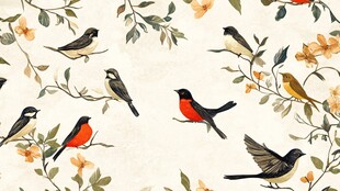 花鸟图案 灵动鸟儿栖于花枝