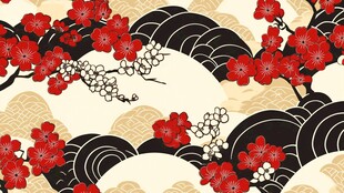 日式梅花海浪和风图案