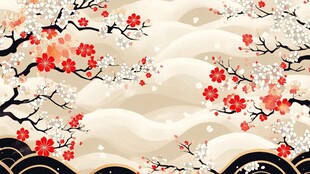 中式梅花山水背景插画