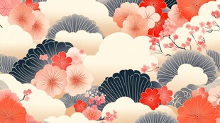 日式和风花卉云朵图案
