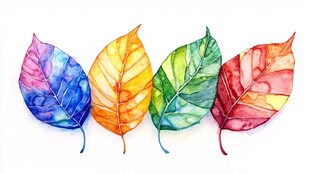 五彩斑斓水彩叶