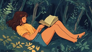 女孩林间惬意阅读