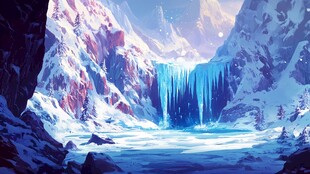 梦幻冰雪山谷瀑布景观