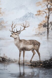 雪林雄鹿图